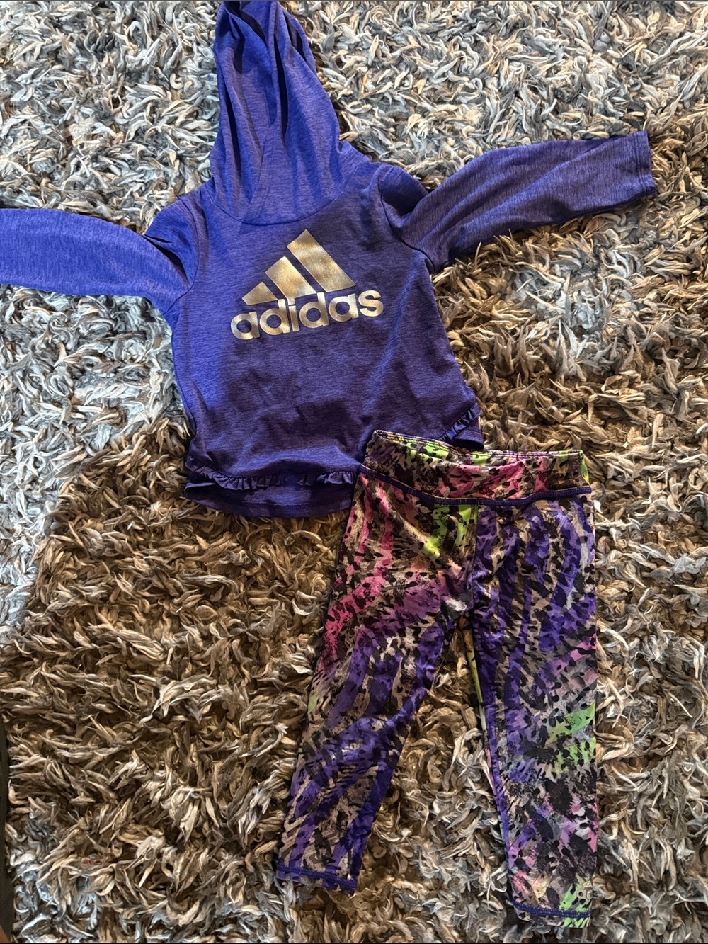 adidas Purple Hoodie with Metallic Logo and Neon Print Leggings